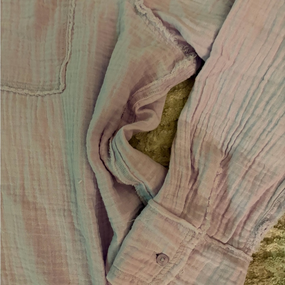 Aerie Pool to Party Oversized‎ Soft Gauze Textured Button Down Lavender Top - Picture 6 of 7